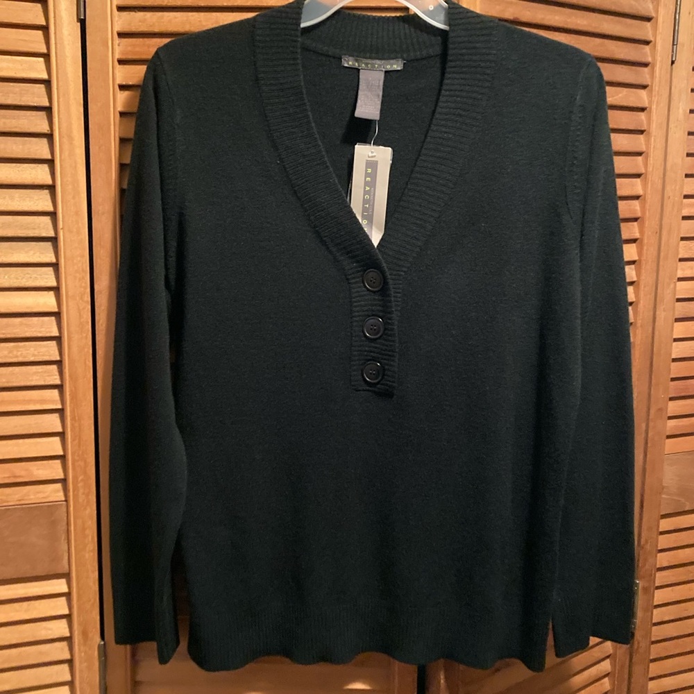 Kenneth Cole Reaction Oversized Black V-Neck Sweater